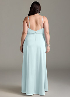 Azazie Brielle Bridesmaid Dresses Sea Glass A-Line Cowl Spaghetti Straps Stretch Satin Dress image7