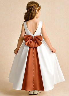 Azazie Cherry Flower Girl Dresses Ivory Burnt Orange Ball-Gown Pleated Matte Satin Dress image1