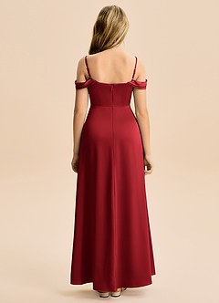 Azazie Lettie Junior A-Linie Schulterfrei Stretch-Satin Kleid Granatapfelrot image3