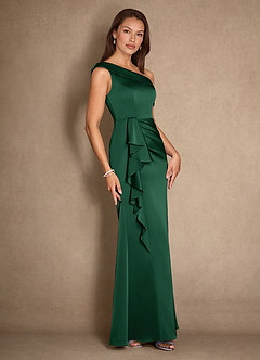 Azazie Hamptons Mother of the Bride Dresses Dark Green A-Line Pleated Stretch Satin Dress image3