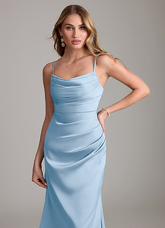 Azazie Lucille Bridesmaid Dresses Powder Blue Mermaid Strapless Stretch Satin Convertible Dress image5