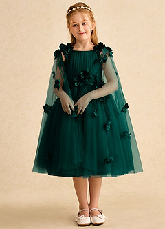 Azazie Staria Flower Girl Dresses Pine Ball-Gown Ruched Tulle Dress image3