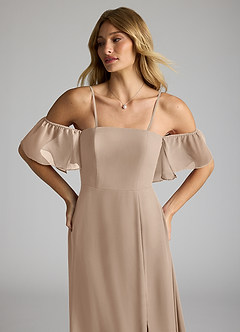Azazie Sue Bridesmaid Dresses Taupe A-Line Off the Shoulder Chiffon Convertible Dress image2