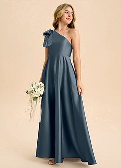 Azazie Penguin Junior Abito A-Line in Raso Elasticizzato Fiocco Crepuscolo image6