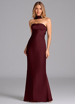 Azazie Lusinda Brautjungfernkleider Meerjungfrau-Linie Schulterfrei Stretch-Satin Kleid Cabernetrot image4