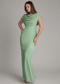 Azazie Hadley Vestidos de damas de honor Vestido de Matcha de Gasa de Corte Sirena con Plisado image8