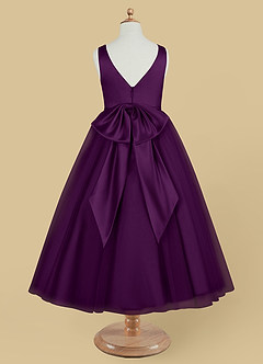 Azazie Marybell Flower Girl Dresses Grape A-Line Bow Tulle Dress image6
