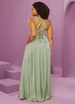 Barbie ♥ Azazie Bridesmaid Dresses Dusty Sage A-Line with Pockets Stretch Satin Dress image14