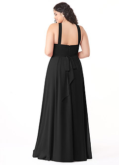 Azazie Dixie Bridesmaid Dresses Black A-Line Halter Pleated Chiffon Dress image10