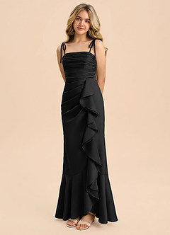 Azazie Ryan Junior Black Sheath Bow Stretch Satin Dress image1