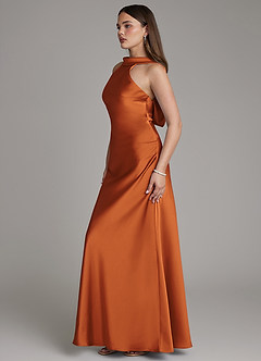Azazie Dimitra Bridesmaid Dresses Cinnamon Sheath Pleated Stretch Satin Dress image5