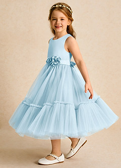Azazie Miracle Flower Girl Dresses Sky Blue A-Line Bow Matte Satin Dress image3