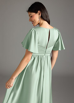 Azazie Verna Maternity Bridesmaid Dresses A-Line Ruched Stretch Satin Floor-Length Dress image8