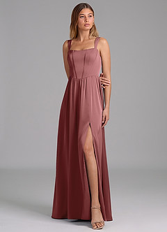 Azazie Rosaline Jurken voor bruidsmeisjes Jurk van Stretch Satijn met A-Lijn Zijsplit Amethist image4