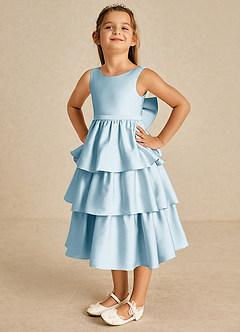 Azazie Margery Flower Girl Dresses Sky Blue A-Line Bow Stretch Satin Dress image3