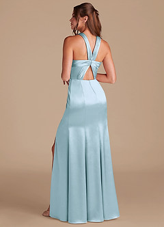 Azazie Rue Bridesmaid Dresses Sky Blue Sheath Pleated Metallic Satin Dress image7
