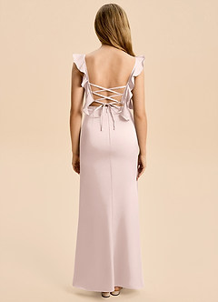Azazie Jessamine Junior Blushing Pink A-Line Ruched Stretch Satin Dress image2