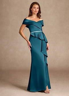 Azazie Dareia Mother of the Bride Dresses Ink Blue Mermaid Off the Shoulder Stretch Satin Dress image4