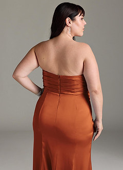 Azazie Yola Bridesmaid Dresses Cinnamon Sheath V-Neck Pleated Stretch Satin Convertible Dress image15