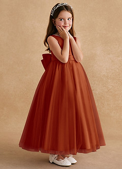 Azazie Cookie Flower Girl Dresses Paprika A-Line Bow Tulle Dress image3