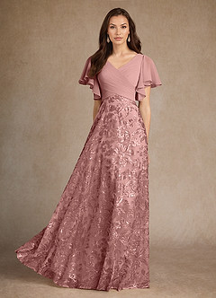 Azazie Fallon Mère de la mariée Robes Robe Trapèze en Dentelle Plissée Rose Poussiéreuse image1