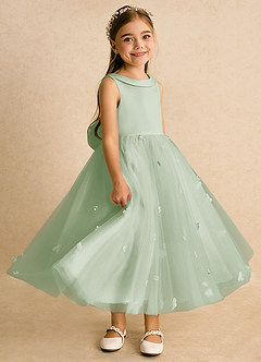 Azazie Angel Flower Girl Dresses Dusty Sage Ball-Gown Bow Tulle Dress image2