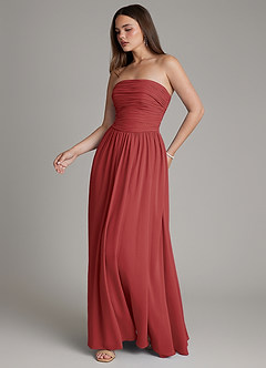 Azazie Andreina Bridesmaid Dresses Rust A-Line Pleated Chiffon Dress image5