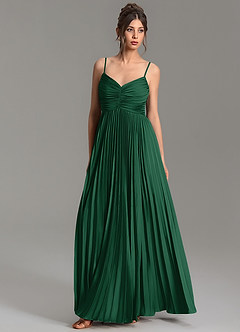 Azazie Blake Bridesmaid Dresses Dark Green A-Line Pleated Stretch Satin Dress image3