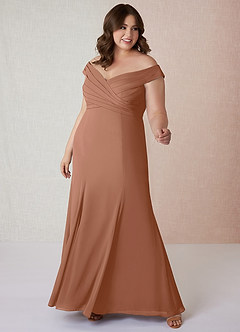 Azazie Lecia Vestidos de damas de honor Vestido de Bronceador de Gasa de Imperio Convertible con Plisado fuera del hombro image8