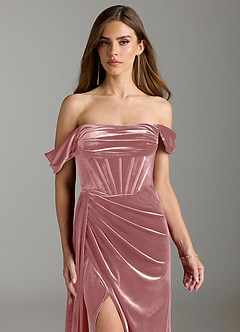 Azazie Amyra Vestidos de damas de honor Vestido de Rosa Polvorienta de terciopelo de Corte Recto Convertible con Vestidos sin tirantes image3