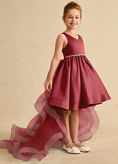 Azazie Julietta Flower Girl Dresses Pomegranate Ball-Gown Convertible Tulle Dress image3