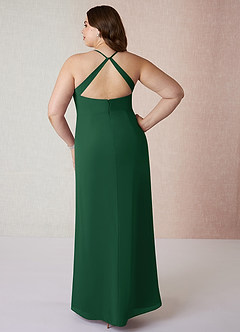Azazie Manila Vestidos de damas de honor Vestido de Verde Oscuro de Gasa de Corte Recto con Cuello en V image8