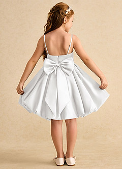 Azazie Davine Flower Girl Dresses White A-Line Spaghetti Strap Matte Satin Dress image1