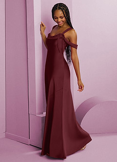 Barbie ♥ Azazie Vestidos de damas de honor Vestido de Cabernet de Satén Elástico de Corte Recto con Plisado image11