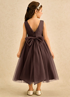 Azazie Macaron Robe Demoiselle D'honneur Fillette Robe Trapèze en Tulle Plissée Ganache image2