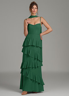 Azazie Imani Robes de demoiselle d'honneur Robe Trapèze en Mousseline de soie Rayé Vert Foncé image7