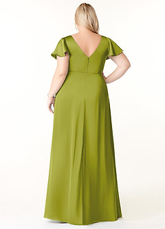 Azazie Soren Bridesmaid Dresses Lemongrass A-Line Pleated Stretch Satin Dress image9