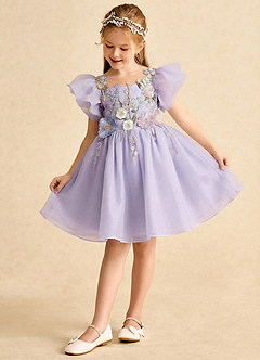 Azazie Camille Flower Girl Klänningar Klä A-Line i Spets med ärmar image4