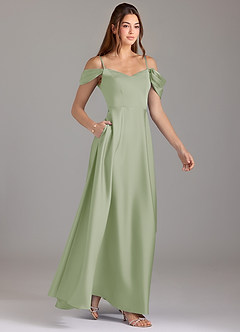 Azazie Marley Bridesmaid Dresses Dusty Sage A-Line Off the Shoulder Stretch Satin Convertible Dress image4