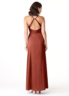 Azazie Geanna At-home Try On Dresses Matcha Sheath V-Neck Pleated Stretch Satin Dress image2
