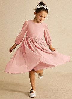 Azazie Lolo Robe Demoiselle D'honneur Fillette Robe Trapèze en Mousseline de soie avec manches Rosette image1