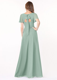 Azazie Kimber Bridesmaid Dresses Agave A-Line Flounce Sleeve Chiffon Dress image3