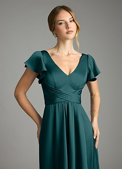 Azazie Omari Bridesmaid Dresses Pine A-Line Stretch Satin Dress image6