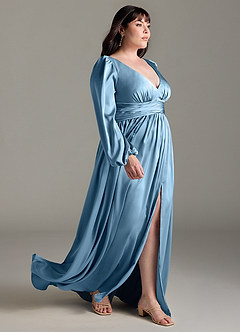 Azazie Norah Bridesmaid Dresses Steel Blue A-Line Stretch Satin Dress image10