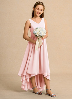 Azazie Kitten Girl Jurken voor bloemenmeisjes A-Lijn Jurk van Chiffon Blozend Roze image3