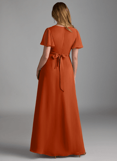 Azazie Zaniah Bridesmaid Dresses Burnt Orange A-Line Chiffon Dress image2