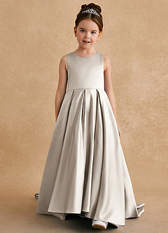 Azazie Sammy Flower Girl Dresses Frost A-Line Lace Matte Satin Dress image2