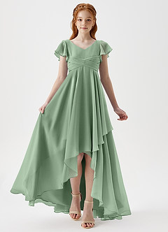 Azazie Caria Junior Matcha A-Line Pleated Chiffon Dress image6