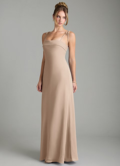 Azazie Ellia Robes de demoiselle d'honneur Robe Trapèze en Mousseline de soie Nœud Taupe image3
