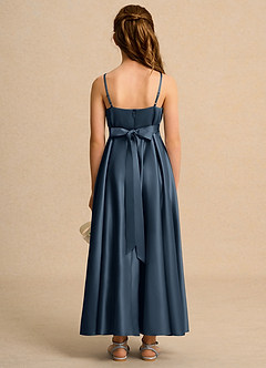 Azazie Pebbles Junior Formal vestidos de niña de las flores Vestido de Neptuno de Satin Mate de Corte En A con Plisado image2